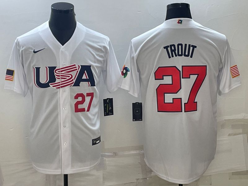 Men 2023 World Cub USA 27 Trout White Nike MLB Jersey7